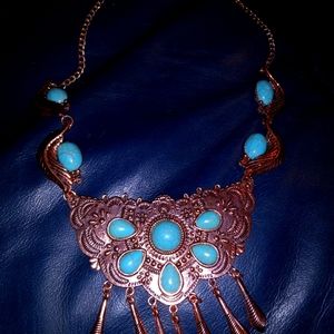Rose gold tone and turquoise statement necklace